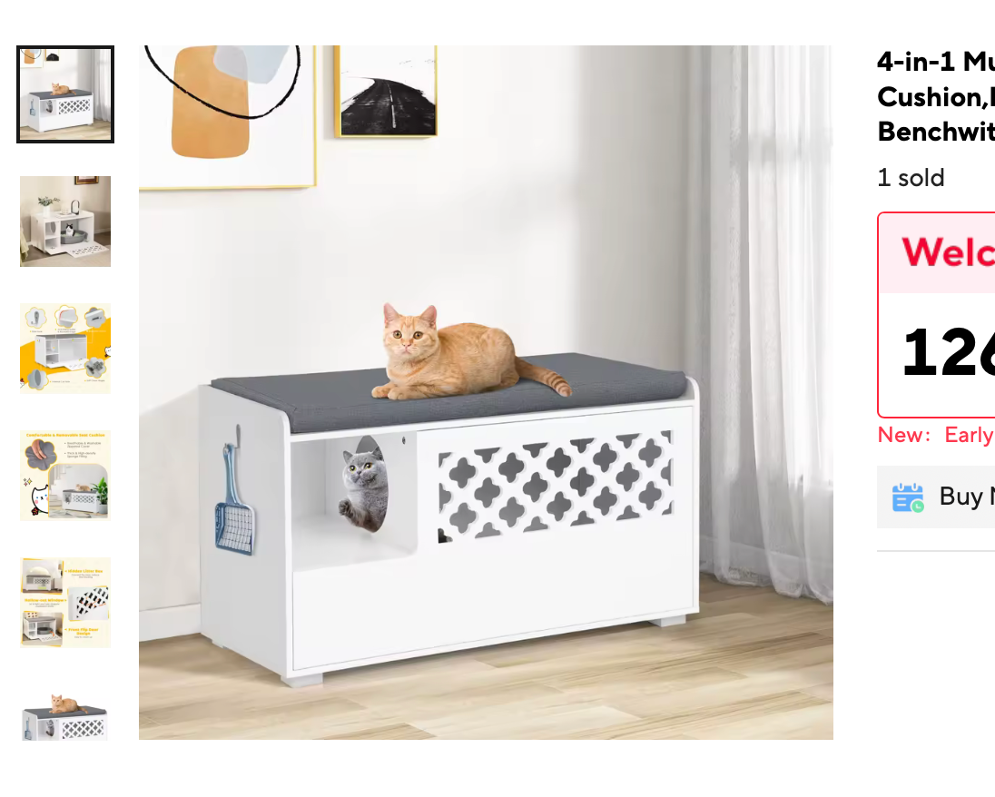 Meuble Cache-Litière Chat Blanc Cottage — Bergen — Maison Féline