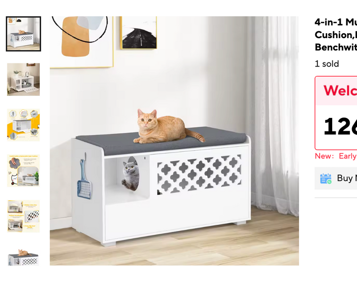 Meuble Cache-Litière Chat Blanc Cottage — Bergen — Maison Féline